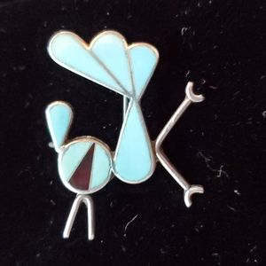 Native American Vintage Zuni Tourquoise Roadrunner Pendant/Pin